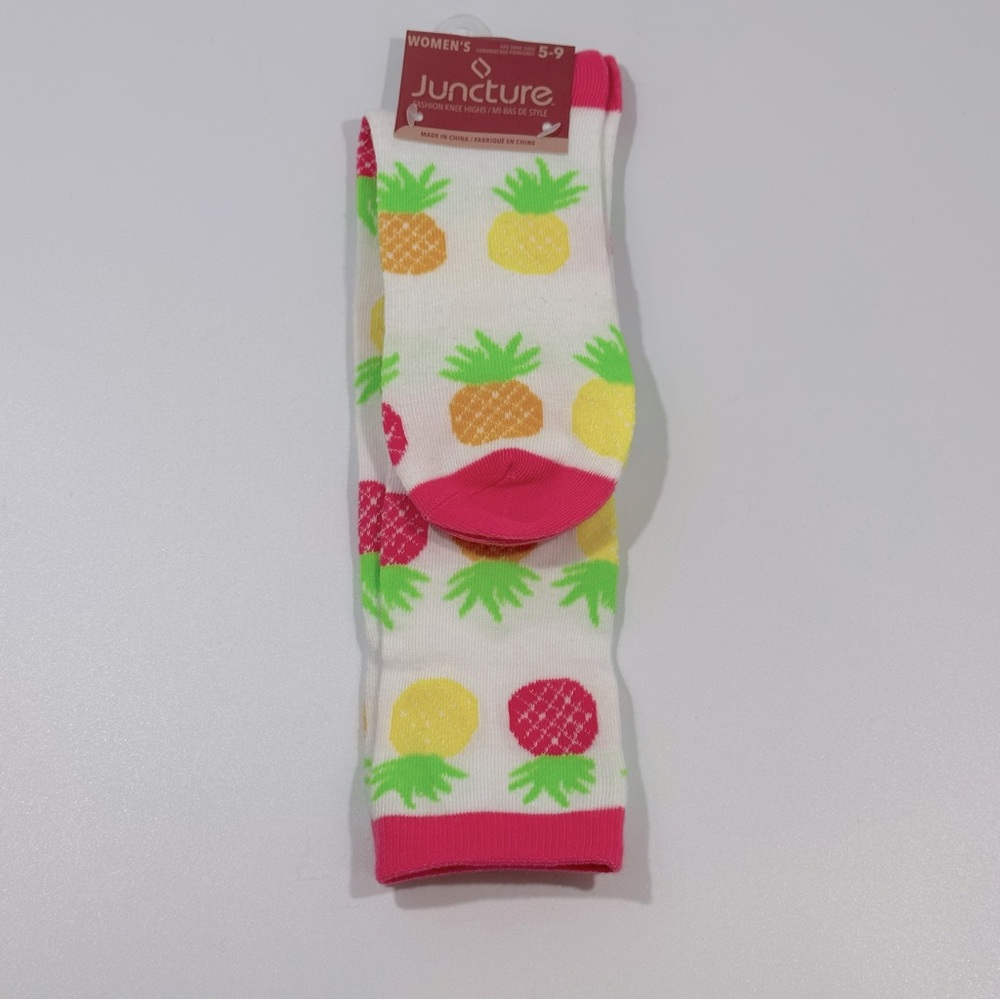 Juncture Fashion Pineapple Colorful Knee High Socks 5-9 Preppy Vibrant Resort
